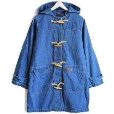 画像1: 90s DENIM&Co. ラグ柄 フリースライナー付き デニム ダッフルコート L (1)