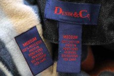 画像4: 90s DENIM&Co. ラグ柄 フリースライナー付き ブラック デニム ダッフルコート M (4)