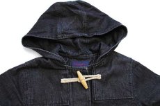 画像3: 90s DENIM&Co. ラグ柄 フリースライナー付き ブラック デニム ダッフルコート M (3)