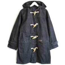 画像1: 90s DENIM&Co. ラグ柄 フリースライナー付き ブラック デニム ダッフルコート M (1)