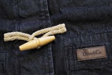 画像6: 90s DENIM&Co. ラグ柄 フリースライナー付き ブラック デニム ダッフルコート M (6)