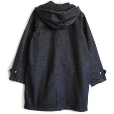 画像2: 90s DENIM&Co. ラグ柄 フリースライナー付き ブラック デニム ダッフルコート M (2)