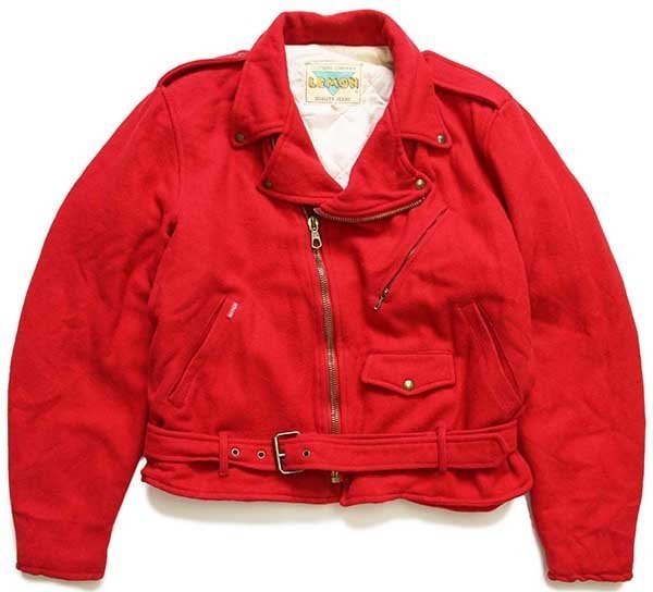 80s LEMON キルティングライナー ダブルライダース メルトン ウールジャケット 赤 M★ビンテージ ユーロ ヨーロッパ イタリア デザイン