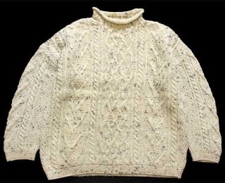 アイルランド製 The Sweater Shop ロールネック ケーブル編み ネップ ...