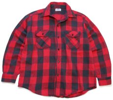 画像1: 80s USA製 Mr.Leggs バッファローチェック コットン フランネルシャツ 赤×黒 XL (1)
