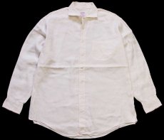画像1: 90s USA製 Brooks Brothersブルックスブラザーズ Makers 無地 ワイドカラー コットンシャツ アイボリー 17-5 (1)