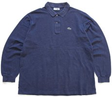 画像1: 70s フランス製 CHEMISE LACOSTE ラコステ ワンポイント コットン 鹿の子 長袖ポロシャツ 薄紺 6★116 (1)