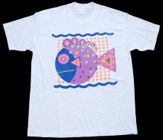 画像2: 80s USA製 熱帯魚 蛍光プリント アート Tシャツ 白 L (2)