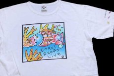 画像3: 90s USA製 CORal Reefs Live Sanible Island 熱帯魚 両面プリント アート ポケット付き コットンTシャツ 白★特大 (3)