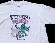 画像1: 90s USA製 WELLSPRING Dog Wash ドッグ 両面プリント アート コットンTシャツ 白 L (1)