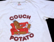 画像1: 80s USA製 COUCH POTATO イラスト コットンTシャツ 白 M (1)