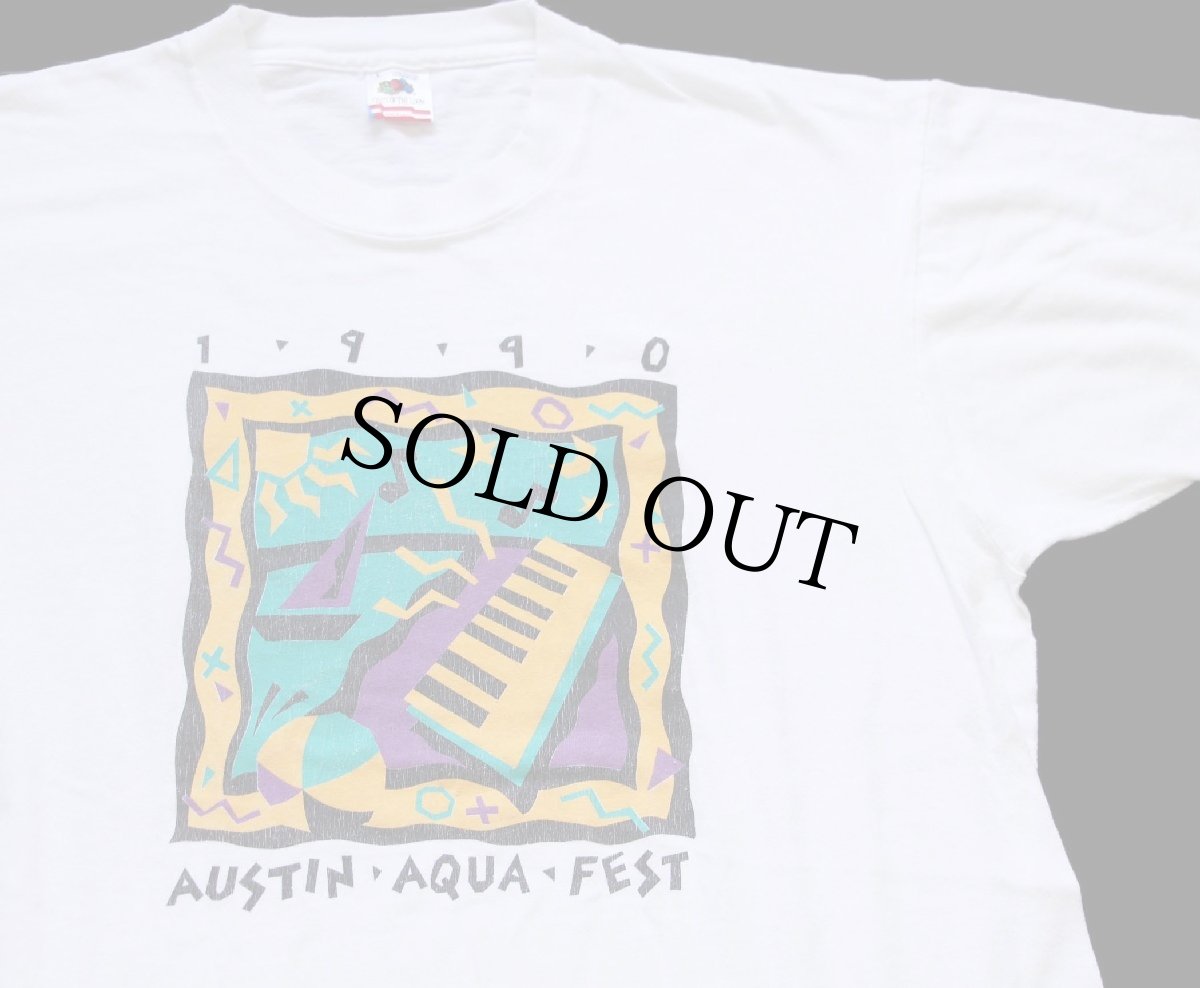 画像1: 90s USA製 1990 AUSTIN AQUA FEST アート コットンTシャツ 白 L (1)