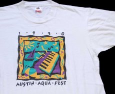 画像1: 90s USA製 1990 AUSTIN AQUA FEST アート コットンTシャツ 白 L (1)