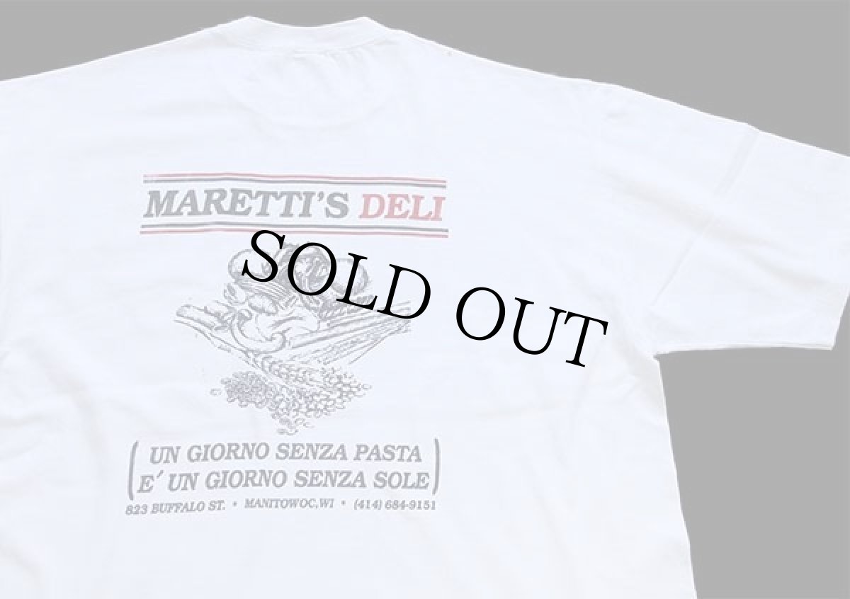 画像1: 90s USA製 RUSSELLラッセル MARETTI'S DELI バックプリント ヘビーウェイト コットンTシャツ 白 L (1)