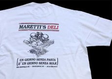 画像1: 90s USA製 RUSSELLラッセル MARETTI'S DELI バックプリント ヘビーウェイト コットンTシャツ 白 L (1)