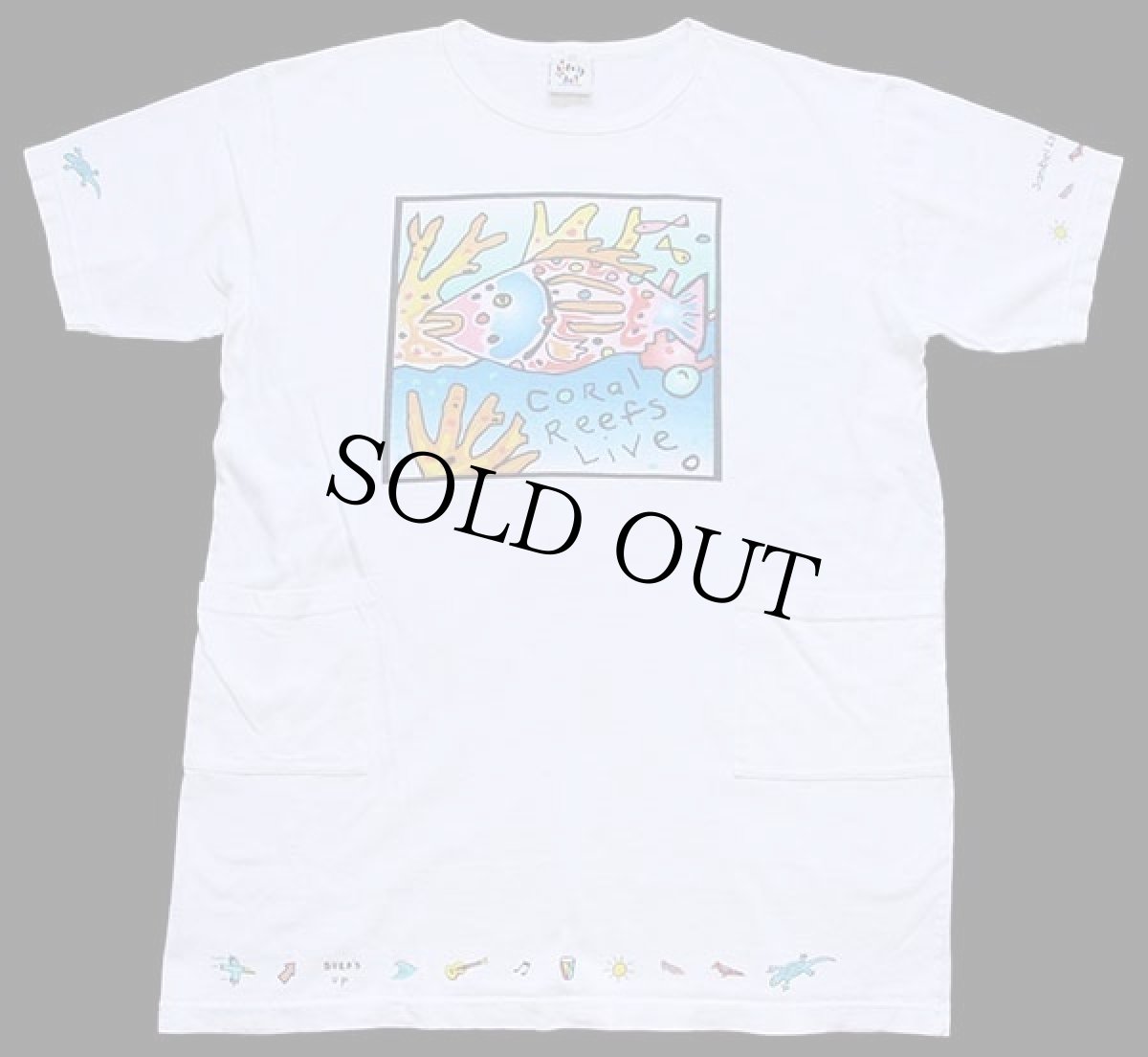 画像1: 90s USA製 CORal Reefs Live Sanible Island 熱帯魚 両面プリント アート ポケット付き コットンTシャツ 白★特大 (1)