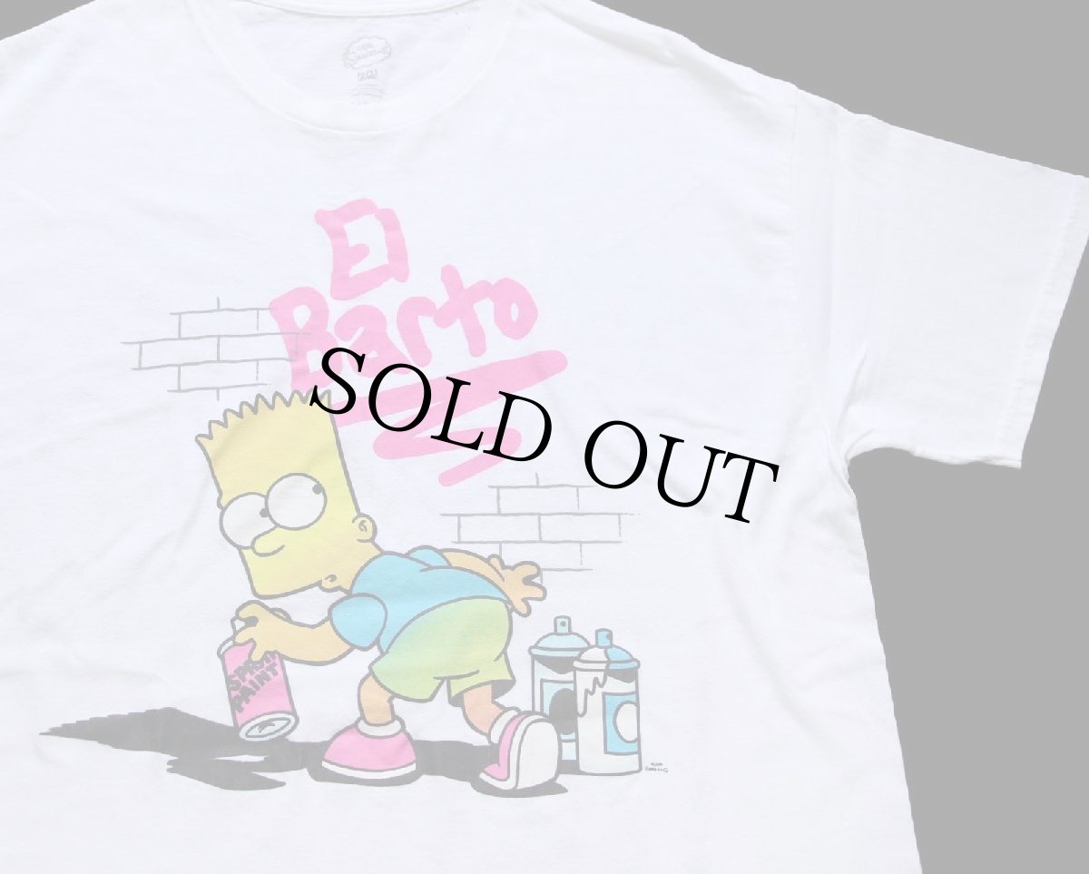 画像1: The Simpsons シンプソンズ El Barto バート スプレー 蛍光プリント コットンTシャツ 白 L (1)