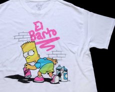 画像1: The Simpsons シンプソンズ El Barto バート スプレー 蛍光プリント コットンTシャツ 白 L (1)