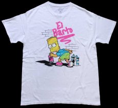 画像2: The Simpsons シンプソンズ El Barto バート スプレー 蛍光プリント コットンTシャツ 白 L (2)