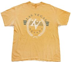 画像2: 00s LAS VEGAS NEVADA ひび割れプリント コットンTシャツ 後染め 黄 XL (2)