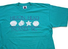 画像1: 90s USA製 HILTON HEAD ISLAND SC 貝 ヒトデ クラゲ コットンTシャツ エメラルドグリーン XL (1)