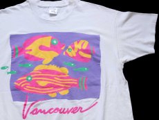 画像1: 90s カナダ製 Vancouver 熱帯魚 蛍光 両面プリント アート コットンTシャツ 白 XL (1)