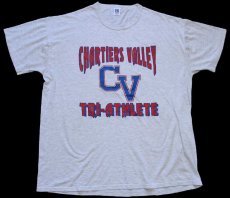 画像2: 90s USA製 RUSSELLラッセル CHARTIERS VALLEY TRI-ATHLETE ひび割れプリント Tシャツ 杢グレー XL (2)