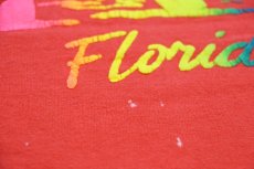 画像5: 90s USA製 Florida ヤシの木 蛍光 発泡プリント アート コットンTシャツ オレンジ L (5)