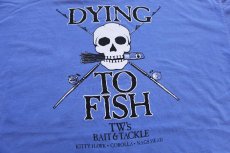 画像5: 00s メキシコ製 DYING TO FISH TW's BAIT&TACKLE スカル フィッシング 両面プリント コットン ポケットTシャツ 後染め 薄青 XL (5)