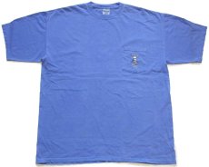 画像2: 00s メキシコ製 DYING TO FISH TW's BAIT&TACKLE スカル フィッシング 両面プリント コットン ポケットTシャツ 後染め 薄青 XL (2)