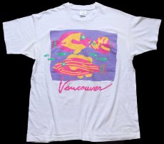 画像2: 90s カナダ製 Vancouver 熱帯魚 蛍光 両面プリント アート コットンTシャツ 白 XL (2)