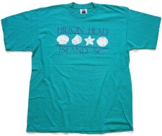 画像2: 90s USA製 HILTON HEAD ISLAND SC 貝 ヒトデ クラゲ コットンTシャツ エメラルドグリーン XL (2)