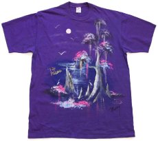 画像2: 90s USA製 New Orleans 風景画 ハンドペイント アート コットンTシャツ 紫 XL (2)