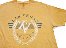 画像1: 00s LAS VEGAS NEVADA ひび割れプリント コットンTシャツ 後染め 黄 XL (1)