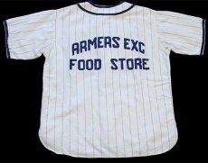 画像1: 50s Rawlings ARMERS EXC FOOD STORE チェーン刺繍 ピンストライプ コットン ベースボールシャツ 生成り×紺 (1)