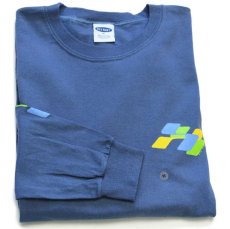 画像1: デッドストック★90s USA製 OLD NAVYオールドネイビー 袖プリント コットン 長袖Tシャツ ブルーグレー (1)