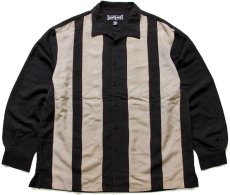 画像1: STEVE&BARRY'S CLUB SHIRT ツートン ステッチ装飾 レーヨン混 オープンカラーシャツ 黒×グレーベージュ XL (1)