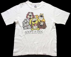 画像2: 90s USA製 crazy shirts ADOPT A DOG ドッグ イラスト 両面 染み込みプリント コットンTシャツ 生成り M (2)