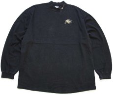 画像1: 90s USA製 NIKEナイキ COLORADO BUFFALOES ロゴ刺繍 モックネック コットン 長袖Tシャツ 黒 XL (1)