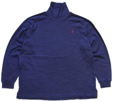 画像1: 90s USA製 ポロ ラルフローレン ワンポイント タートルネック コットン 長袖Tシャツ 紺 XL (1)