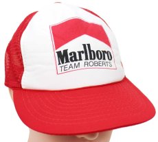 画像1: 90s Marlboro TEAM ROBERTS マルボロ ロゴ ツートン 切り替え メッシュキャップ 赤×白 (1)