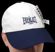 画像1: デッドストック★00s EVERLAST ロゴ刺繍 ツートン 切り替え コットンキャップ 生成り×紺 (1)