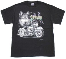 画像2: 00s SURVIVORS STURGIS SOUTH DAKOTA ウルフ サンダー ハーレー ダビッドソン 両面プリント コットンTシャツ 黒 L (2)