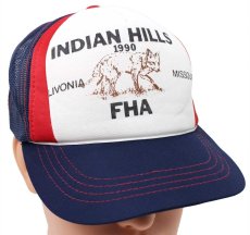 画像1: 90s INDIAN HILLS FHA フォックス マルチカラー 切り替え メッシュキャップ 紺×白×赤 (1)