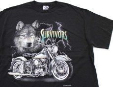 画像1: 00s SURVIVORS STURGIS SOUTH DAKOTA ウルフ サンダー ハーレー ダビッドソン 両面プリント コットンTシャツ 黒 L (1)