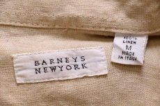 画像4: イタリア製 BARNEYS NEWYORK バーニーズニューヨーク 無地 半袖 リネンシャツ ライトカーキ M (4)