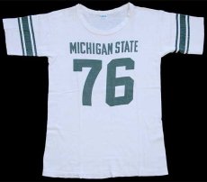 画像2: 70s USA製 Championチャンピオン MICHIGAN STATE 76 ナンバリング 染み込みプリント コットン フットボールTシャツ 白 M (2)