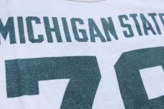 画像4: 70s USA製 Championチャンピオン MICHIGAN STATE 76 ナンバリング 染み込みプリント コットン フットボールTシャツ 白 M (4)