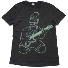 画像2: The Simpsons シンプソンズ ホーマー ギター 蛍光プリント コットンTシャツ ブラック (2)