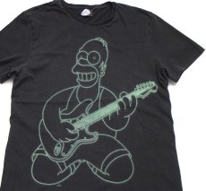 画像1: The Simpsons シンプソンズ ホーマー ギター 蛍光プリント コットンTシャツ ブラック (1)